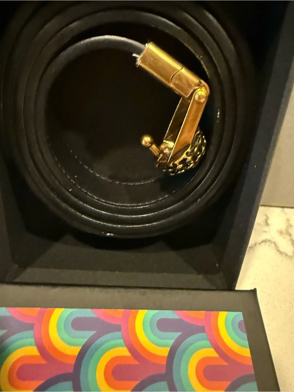 Kurt Geiger Metallic Black-Brown Leather Belt with Gold Bird-Head Buckle